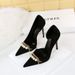 Elegant Pearl Metal Chain Pointed Toe Stiletto Pumps With Side Cut Out Design Slimming Suede Evening Shoes For Women_vogvips.com