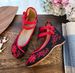 Low Heeled Single Blue And White Porlain, Shallow Cut Cow Tendon Sole, Embroidered Fabric, Women's Mother's Shoes,_vogvips.com