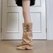 Women's Shoes White Pointed Toe Wedge Boots With Hidden Heels, Autumn/Winter New Retro Leather Buckle Tall Boots, Riding Boots_vogvips.com