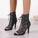 Fashion Fishnet High Heels Cool Boots Slim Heels Lace-up Fashion Sexy Large Size High Heels Fish Mouth Sandals_vogvips.com
