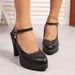 Cross-border High-heeled Shoes 2025 Spring New Model, Solid Color, Large Size, Round Toe, Chunky Heel, Ankle Strap_vogvips.com