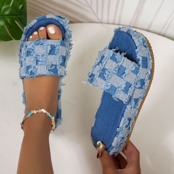 Men's 2025 Summer New Foreign Trade Plus Size With Casual Denim Platform Slippers Sandals_vogvips.com