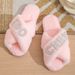 BRIDE Plush Slippers, Popular Pearl Letter Bridal Cross Plush Slippers For Bachelorette Party And Wedding_vogvips.com