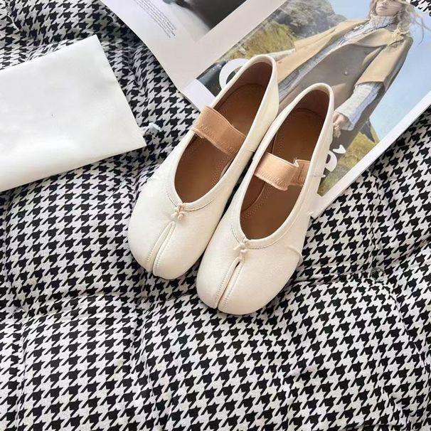 High End Split Toe Horseshoe 2025 New Tabi Elastic Ballet Shoes, Leather Shallow Mouth Flat Sole Shoes For Women_vogvips.com