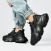 Mens All Black Chunky Dad Sneakers Breathable Mesh Upper Thick Sole Non Slip Casual Shoes For Footwear Streetwear Daily_vogvips.com