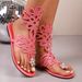 Women's Rhinestone Gladiator 2025 New Hollow Out Flower Toe Ring Flat Sandals Sparkly Crystal Back Zip Summer Beach Shoe_vogvips.com