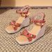 Women's Square Toe Platform Sandals With Studded Strap And Wedge Heel - Breathable Synthetic Leather Summer Shoes For Casual And Party Wear_vogvips.com