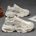 Men's Retro Beige Gray Mesh Chunky Dad Sneakers With Multi Layer Sole For Casual Streetwear Daily Outfit_vogvips.com