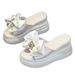 Women's Wedge Heel Thick-Soled Sandals For Outdoor Wear, Fairy Style With Bow And Rhinestones, 2025 New Spring Fashion_vogvips.com
