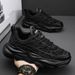 Euro Step Black Sports Shoes 2025 New Summer Men's Thick-Soled Height-Increasing Casual Mesh Breathable Versatile Dad Sneakers_vogvips.com