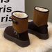 SHLIANG Vintage Buckle Detor Snow Boots Women Winter Mix Color Suede Snow Boots Woman Short Plush Platform Warm Booties Female X0061_vogvips.com