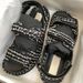 Little New Style Magic Tape Black And White Striped Summer New Round Open Toe Casual Versatile Thick Sole Roman_vogvips.com