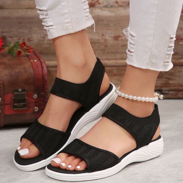 2025 New Plus Size Women's Shoes, Sports Fly Woven Fish Mouth Flat Sandals With A Straight Buckle, Slippers_vogvips.com