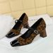 5296 Korean Style Fashionable Women's Shoes, Thick Mid Heel, Shallow Mouth Splicing, Square Toe, Straight Cut With_vogvips.com