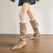 Genuine Leather~ Internal Height Increase Wrinkled Slouchy Long For Women, Autumn And Winter Lace-up Two-Way Wear_vogvips.com
