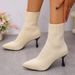 Plus Size 2024 Autumn Winter New High Short Knitted Pointed Toe Thin Heel Fashion Women's Boots_vogvips.com