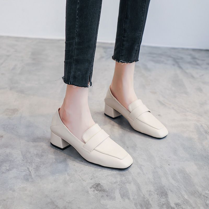 Niche Small Leather Shoes For Women Soft Leather Mid Heel Slip On Work Shoes Single Shoes For Women Spring And Autum_vogvips.com
