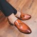 Euro Step Beijiang Wolf Korean Version Hairstylist Men's Youth Slip-On British Brogue Tassel Pointed Leather Shoes For Men_vogvips.com