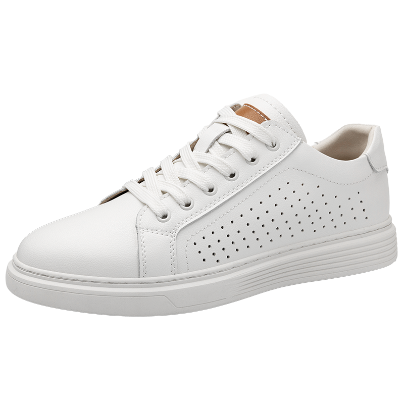 Brand Men's Genuine Leather Casual Shoes Classic Black Flat Sports Shoes Outdoor Hollow Out White Sneakers Large Size:36-47 Mo-y_vogvips.com