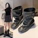 Gentle Girl Street Bow Boots For Women, Ballet Style Vintage Distressed Short Pleated Height-increasing Boots, Original_vogvips.com