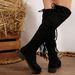 Winter Slimming Over The Knee Boots For Women Round Toe Back Lace Up Tassel Knitted Elastic Plus Size Boot_vogvips.com