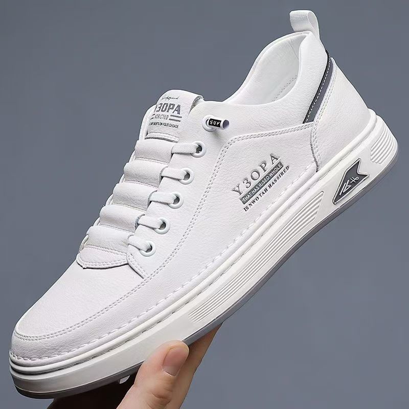 Men's Breathable Casual Sneakers - Lightweight Slip-On Loafers With Elastic Bands & Cushioned EVA Insole (MB799) - White/Black/Tan_vogvips.com