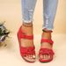 2025 Summer New Women's Car Line Hole Shoes Large Round Toe Slope Heel Comfortable Sandals For Women_vogvips.com