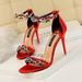 Style Xexy Banquet High-heeled Shoes Women's Shoes Stiletto High-heeled Satin Open-toed Rhinestone Strap Sandals_vogvips.com