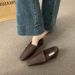 Women's Retro Square Toe Mid Heel Single Shoes Leather Slip-On Chunky Heel Mori Style Autumn New Fashion_vogvips.com