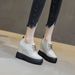 11cm Genuine Leather Hidden Wedge Short Black Korean Versatile Roman Style Trendy Shoes Thick Sole Boots High Heels_vogvips.com