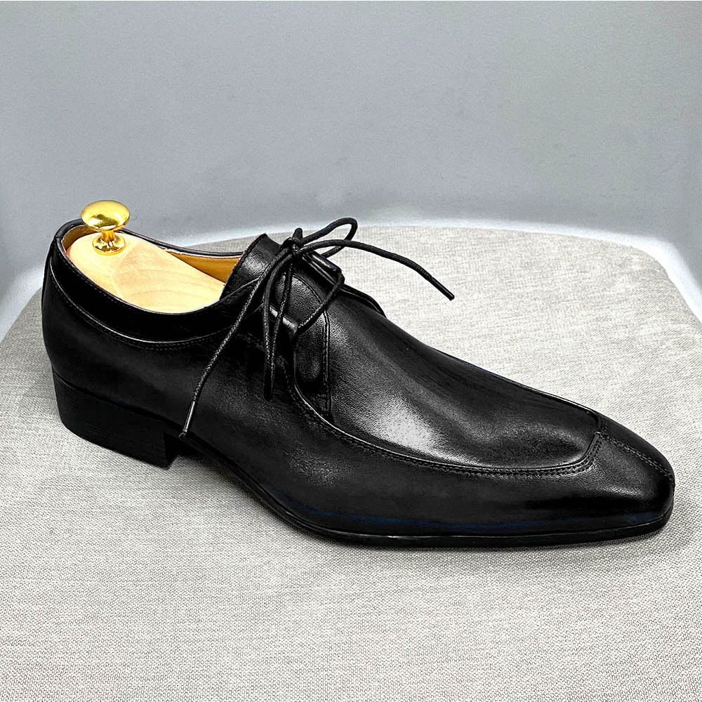 Leather Business Casual Men's Derby Color Block Low-top Lace-up Single Shoes_vogvips.com
