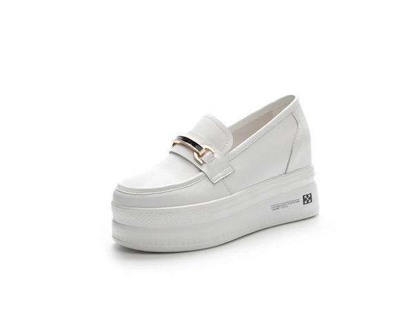 Genuine Leather White Sneakers For Women, Thick Sole Height Increasing Board Shoes, Korean Style Sports Casual Shoes, Trendy 2025 Spring New Versatile Shoes_vogvips.com