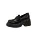 New Platform Loafers Black Muffin Chunky Heels Matching Leather Shoes_vogvips.com