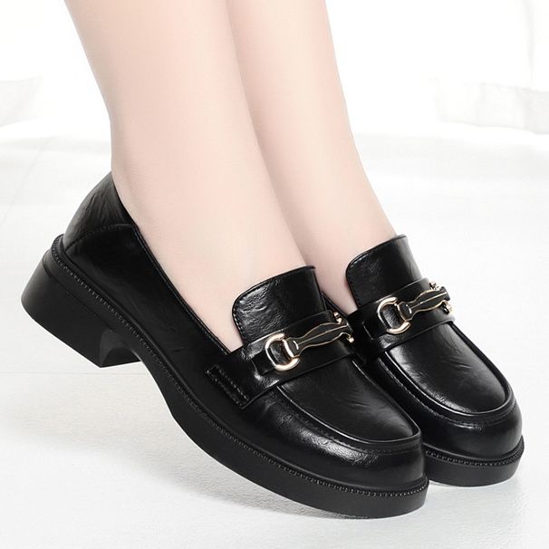 Drop-shipping Round-toe Soft Loafers, Slip-on Chunky Heel Women's Versatile British Style Small Leather Shoes, Deep-cut_vogvips.com