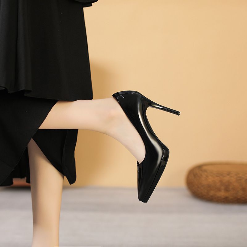 Waterproof Platform, Slim High Heels, Pointed Toe, Versatile Shallow Cut Singles, Patent Leather Sexy Women's Shoes,_vogvips.com