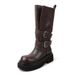 MTX British Style Cowhide Thick-Soled Martin Women, Motorcycle With Belt Buckle, High Heel Straight Boots, Casual Genuine_vogvips.com