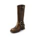Counter Quality Family High Verion Miu Belt Buckle Chunky Heel Long Women Square Toe Slip-On Motorcycle Rider Brown Wetern Cowboy_vogvips.com