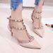 2018 Summer New Pointed Toe High Heel Stiletto Patent Leather Studded Slim Buckle Women's Shoes Trendy_vogvips.com