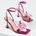Women's Square Head Three-dimensional Flower Cross Ankle Strap Stiletto Sandals Gorgeous Fashion Pink High Heels_vogvips.com