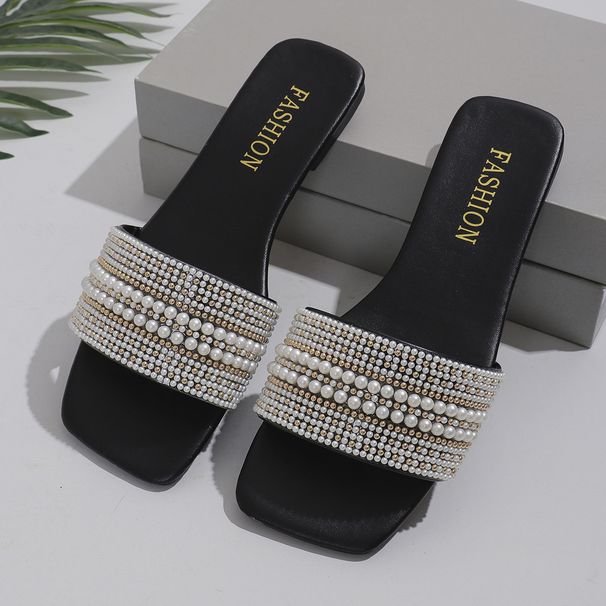 2026 Summer New Large Size Pearl Flat Sandals For Women, Low Heel Outdoor Beach Sandals, In-Stock Wholesale_vogvips.com