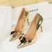 Banquet Super High-heeled Women's Single Shoes Patent Leather Metal Bow Splicing Stiletto High Heels_vogvips.com