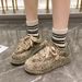 Women's Rhinestone Fashion Sneakers - Chunky Sole Lace-Up Casual Shoes For All Seasons_vogvips.com