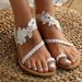 2025 Autumn New Roman Sandals For Women, Round Toe, Toe Loop, Floral Design, Flat And Low Heel, Export Sandals, Women's_vogvips.com