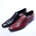 Crocodile Pattern Pointed Toe Men British Style Cowhide Elastic Mouth Slip-On Trendy Men's Business Casual Leather Shoes_vogvips.com
