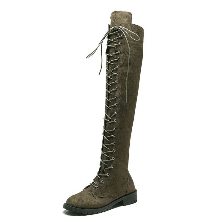 Plus Size 35-43 Flat Over-the-Knee Women's Long Autumn Winter New Suede Motorcycle Boots_vogvips.com