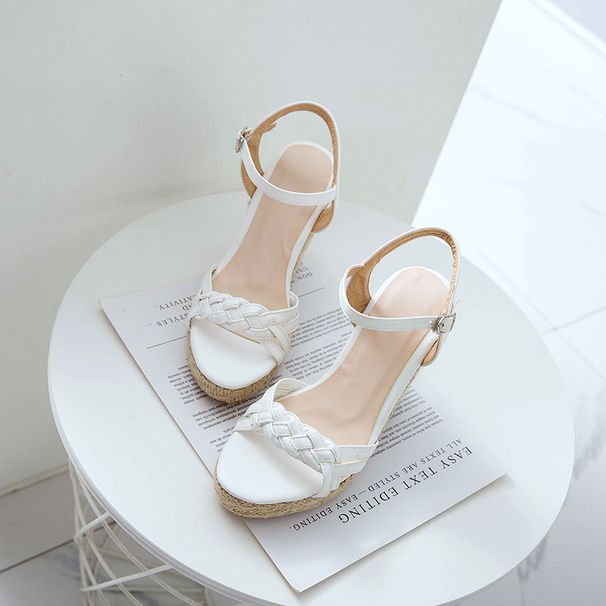 2022 Summer New Women's Straw Sandals With Buckle Straps, Foreign Trade, European And American Style, Wedge Heel,_vogvips.com