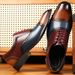 Spring And Autumn New Blok Color Blocked Men's Carved Fashionable Breathable Versatile Business Dress Wedding Leather_vogvips.com