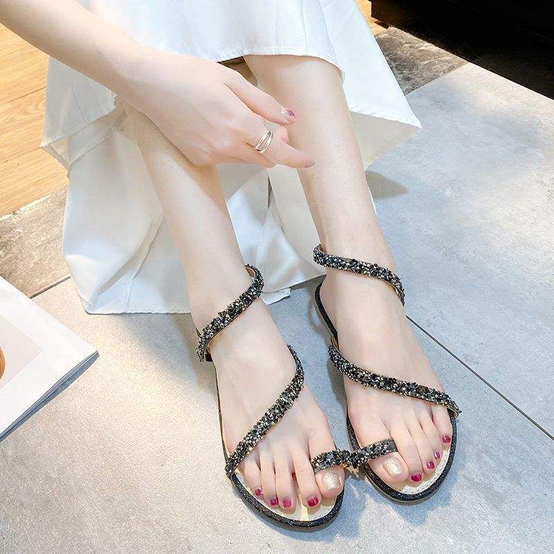 Size 35-43, Plus-size Women's Shoes, Flat Roman Sandals, Popular Versatile 41 Size, Fairy Rhinestone Sandals For Women,_vogvips.com