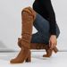 Women's Over The Knee Boots - Soft Suede Upper, Chunky Heel, Side Zipper, Fashionable Street Style Boots For Casual & Dressy Outfits_vogvips.com