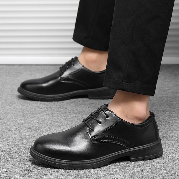 Cross-border Spring and Summer Leather Shoes Low-cut Casual Shoes All-match Men's Shoes Black Work Shoes Waterproof Korean Style Business Shoes for Me_vogvips.com